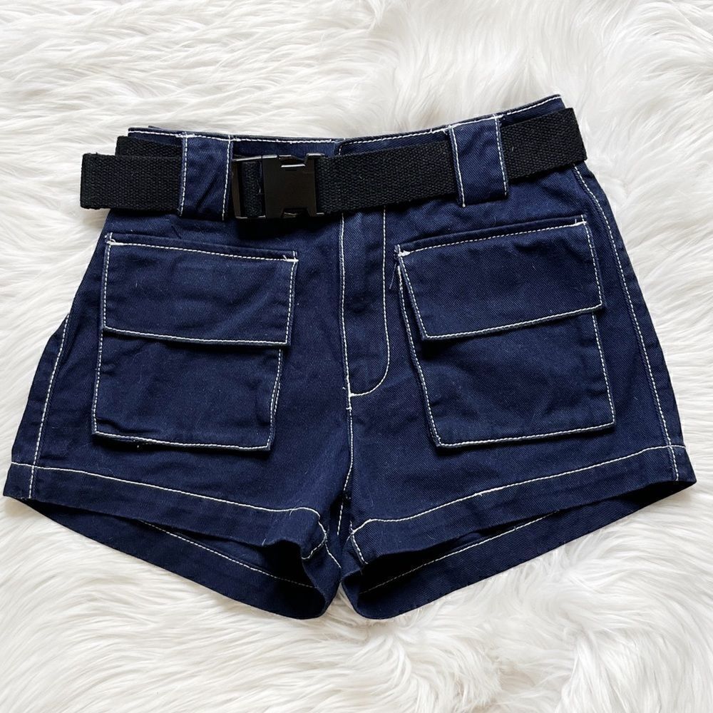 Forever 21 Belted Cargo Shorts Dark Blue & Black Size XS